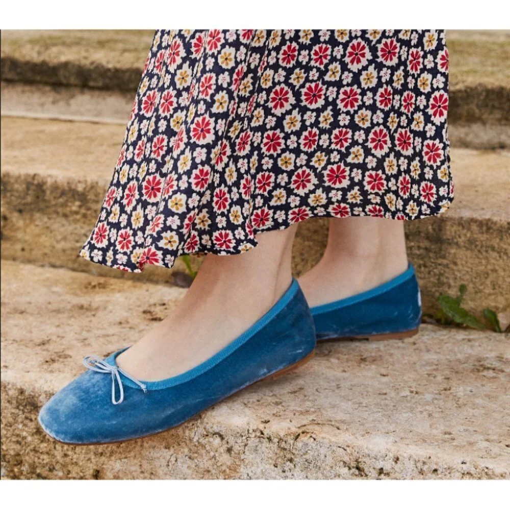 💕DOEN💕 Ballerina Slipper ~ Cerulean Blue Velvet Leather Flats EU 42 US 11 NWT - Picture 5 of 16